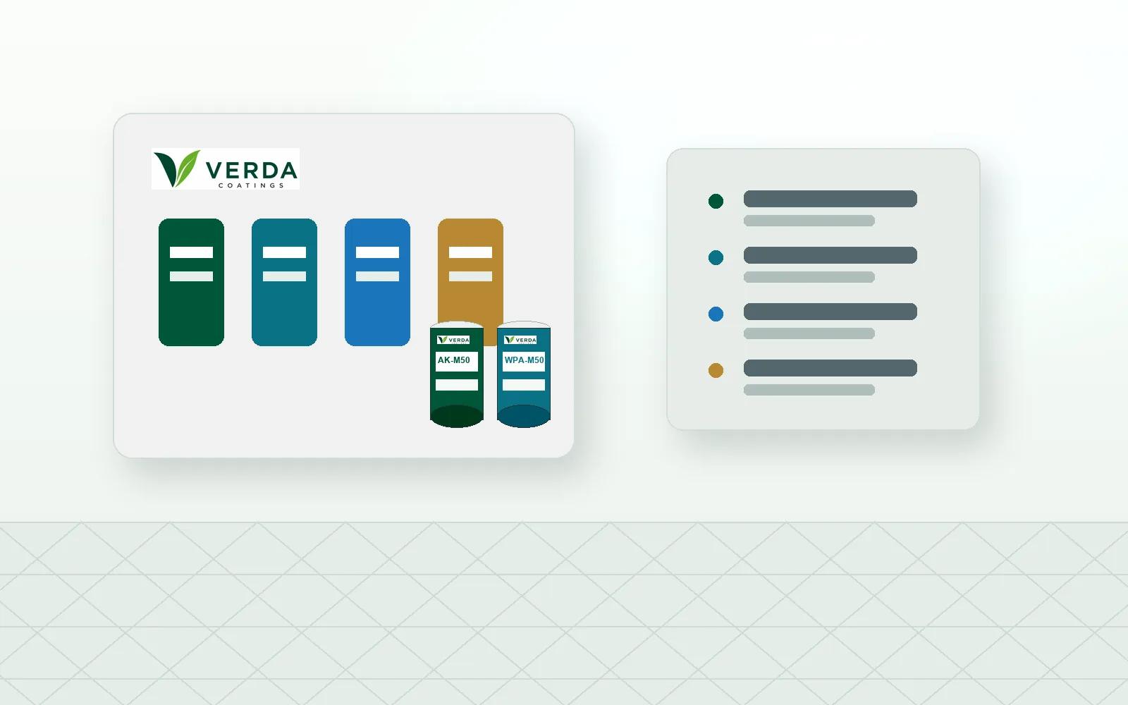 VERDA property and facility maintenance support for product selection, documents, samples, colors, and branded packaging