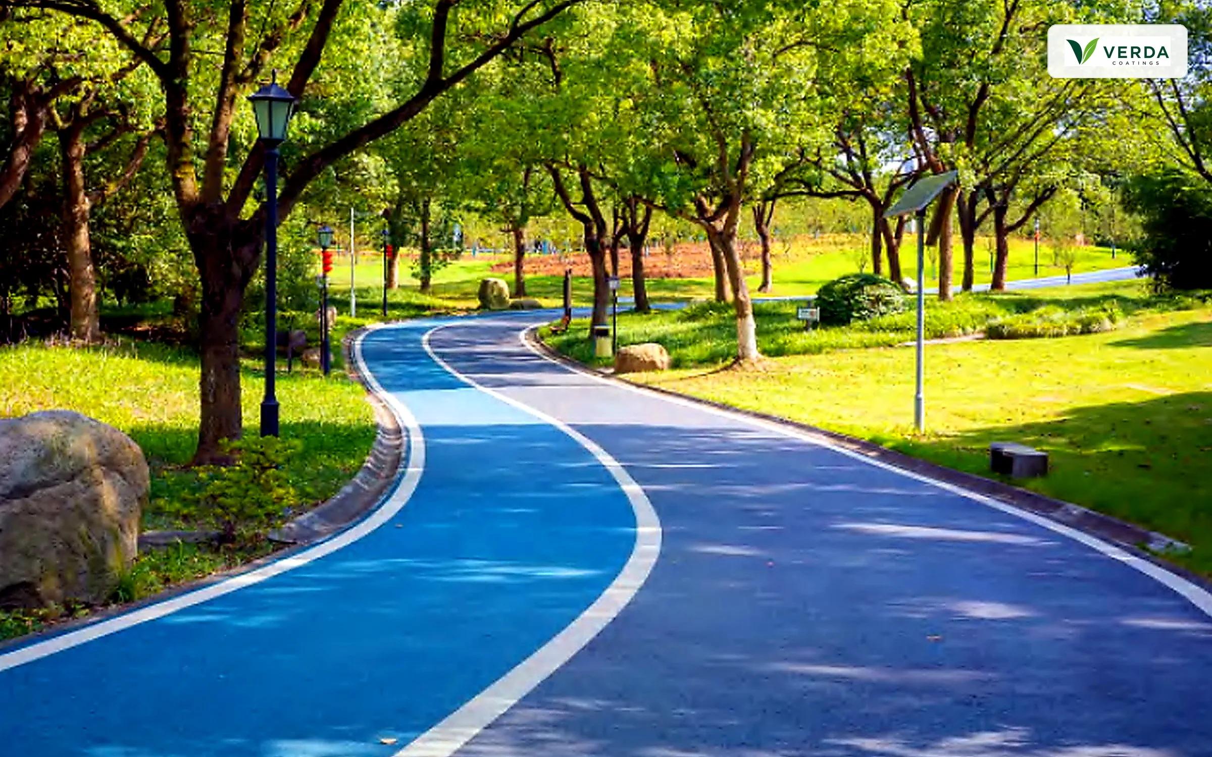 Colored road coating and traffic path surface
