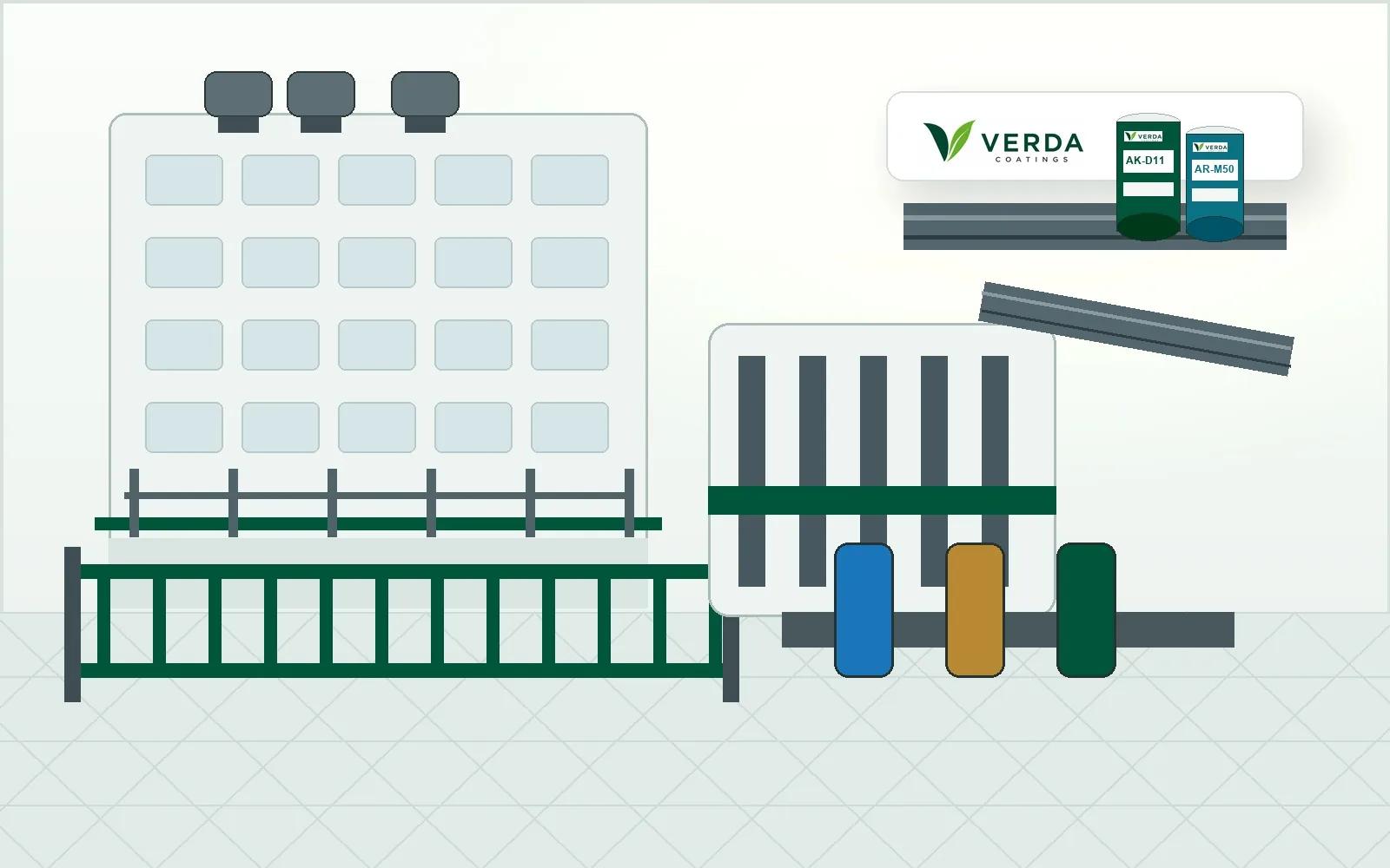 VERDA property and facility maintenance coating for buildings, railings, parking hardware, rooftop equipment, and service assets
