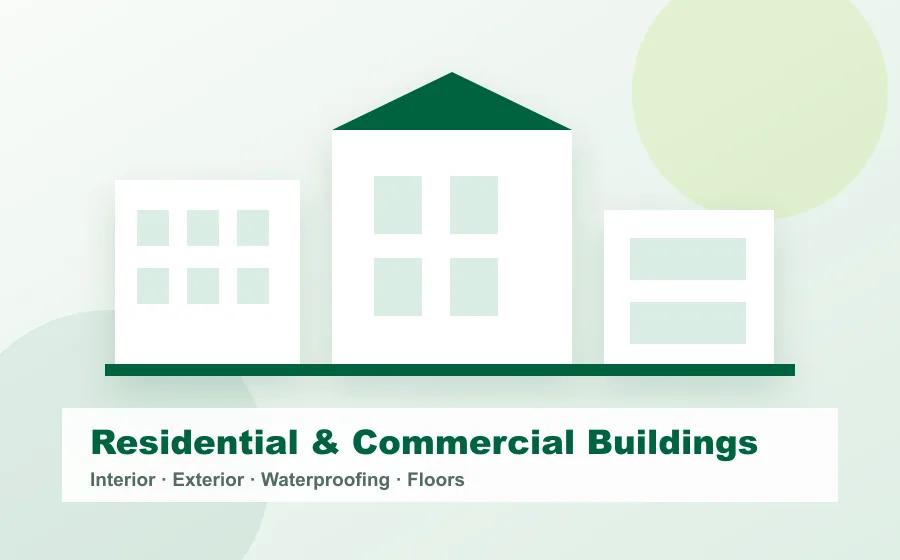 Modern residential and commercial building with coated facade