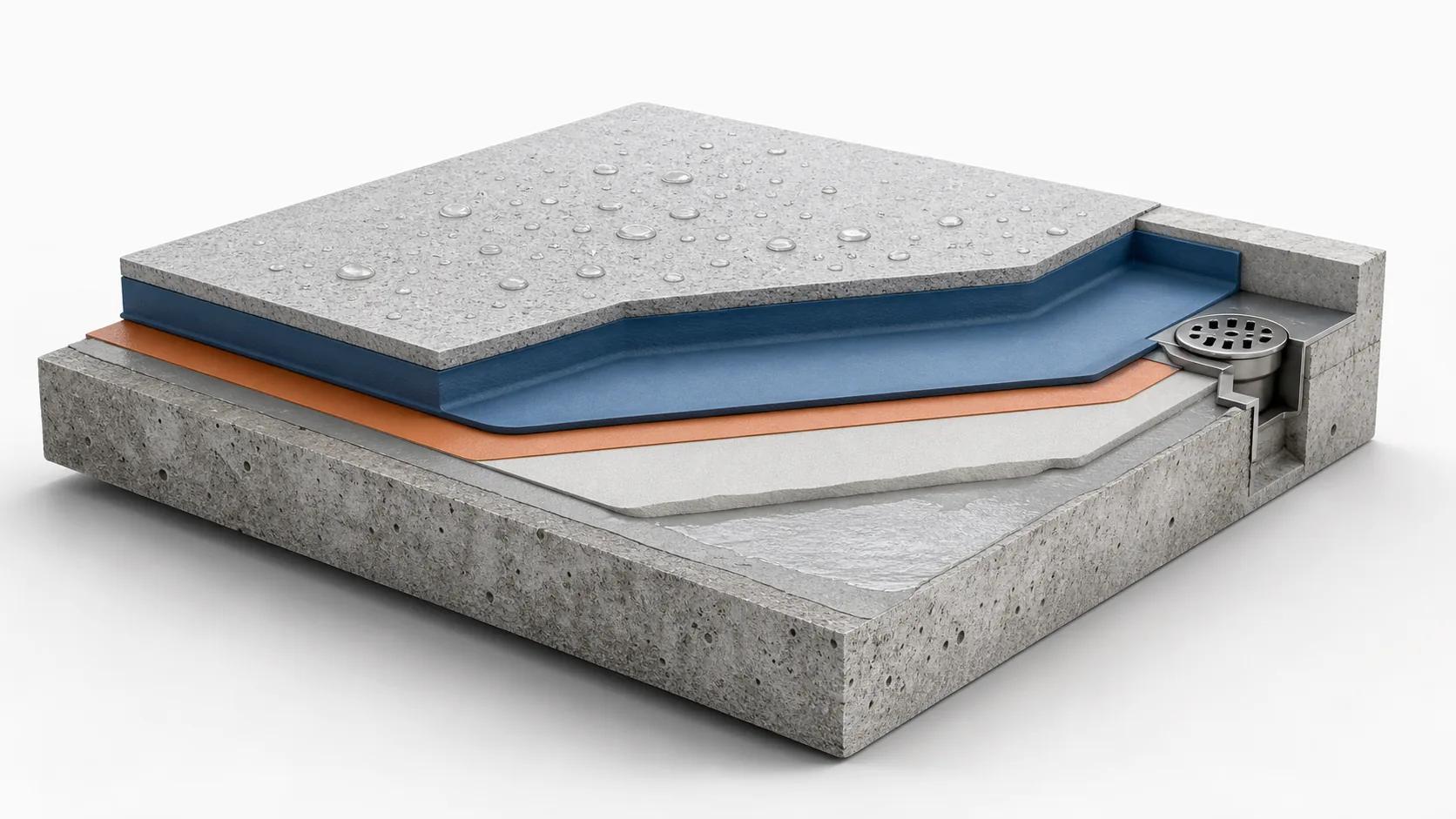 Waterproofing system layer diagram without text