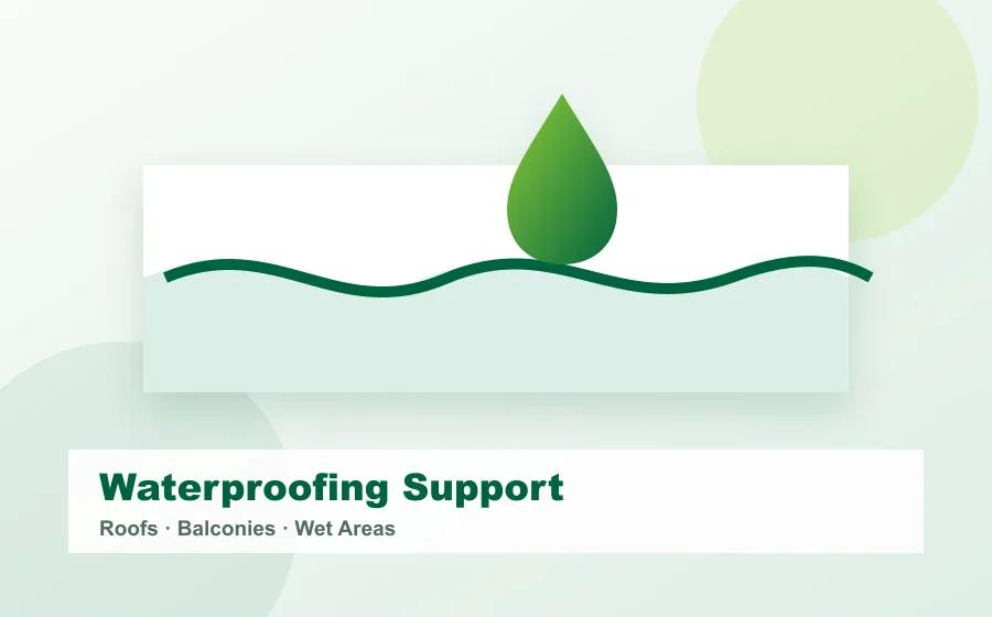 Waterproof coating application for building wet areas