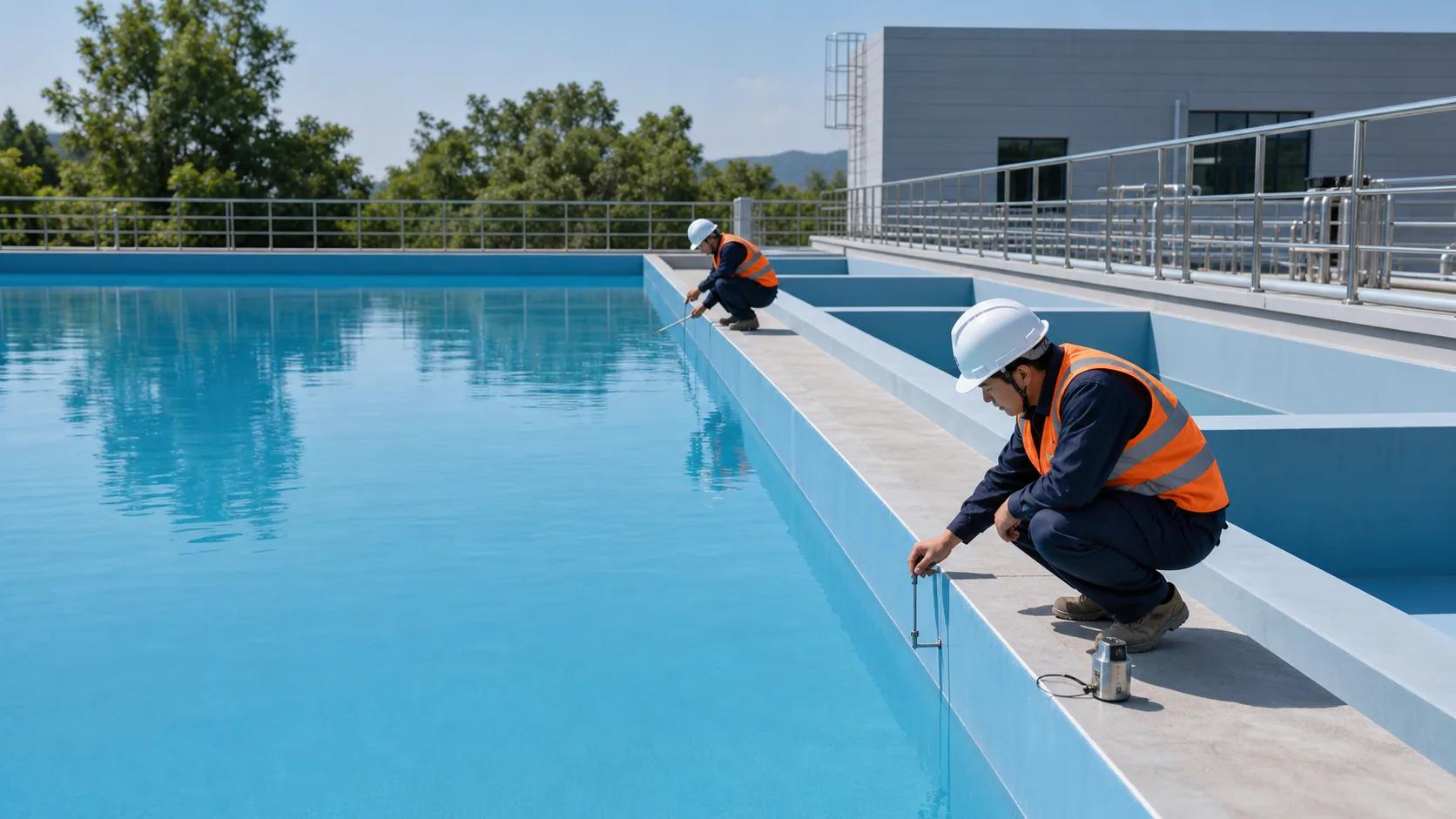 Pool and water tank waterproofing inspection scene