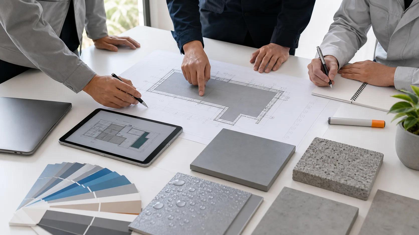 Waterproofing project consultation and sample review scene